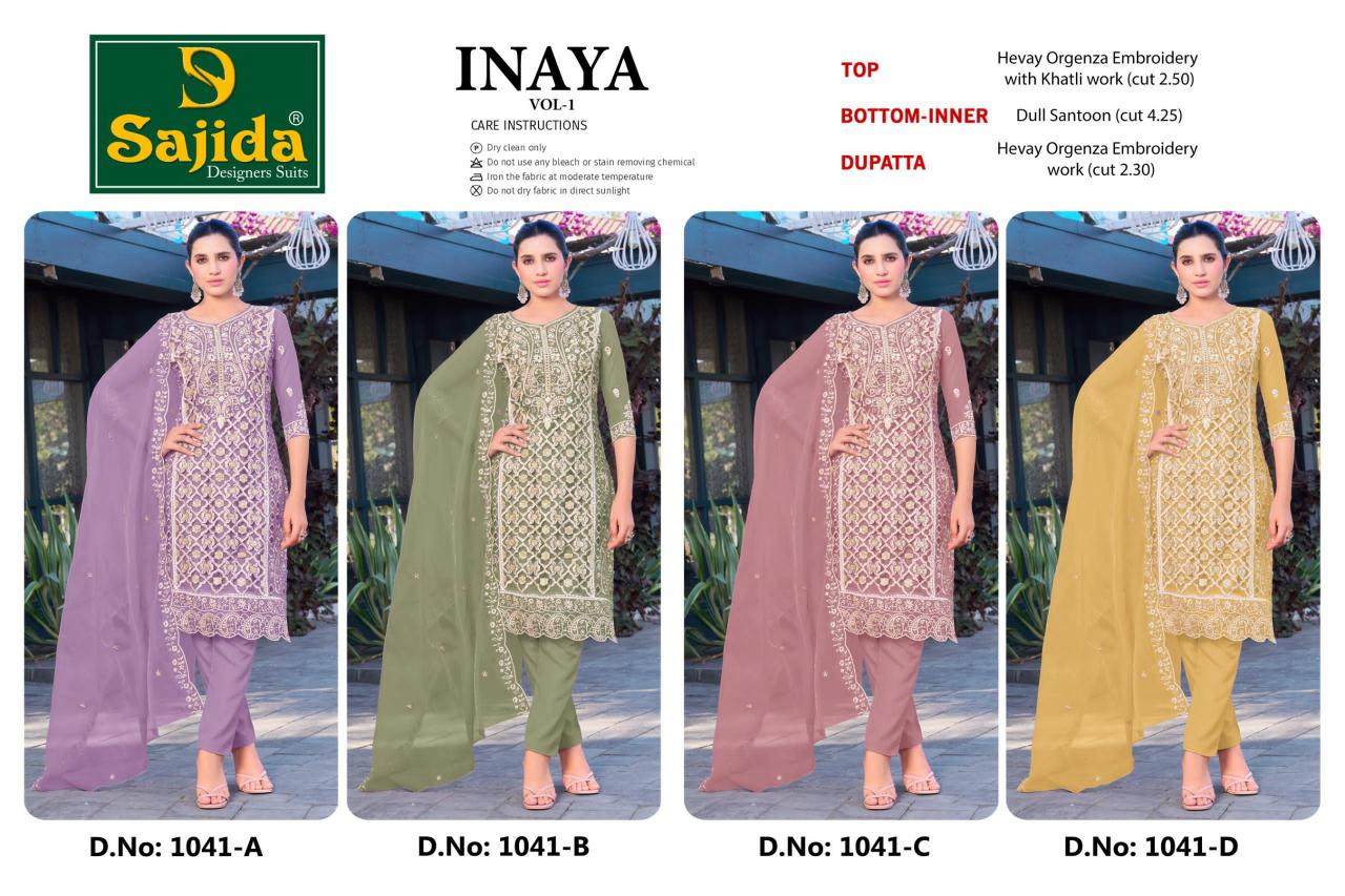 inaya vol 1 sajida designer organza pakistani suits online boutique