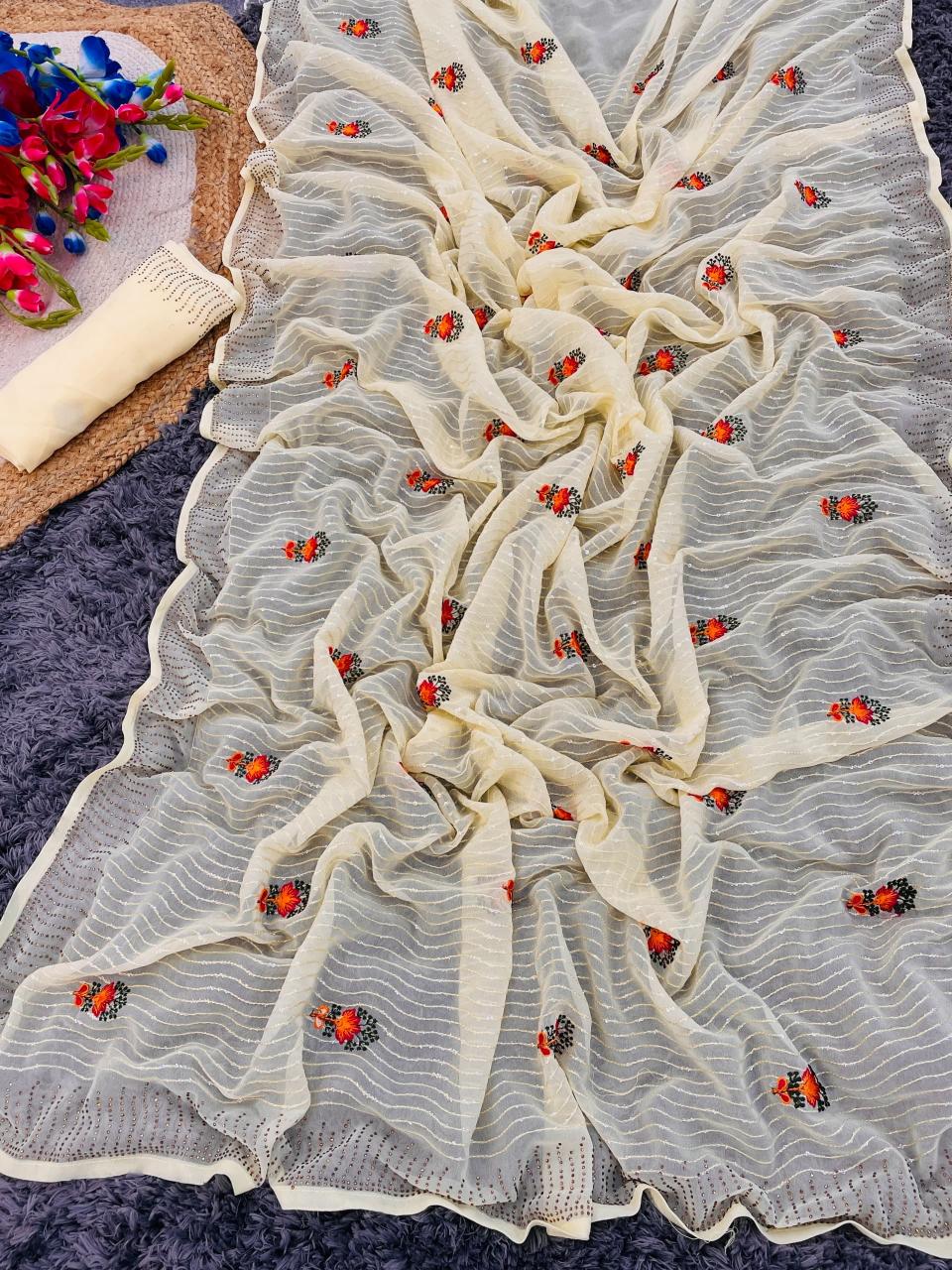 pr ds 643 faux georgette amazing thread work saree for womens 