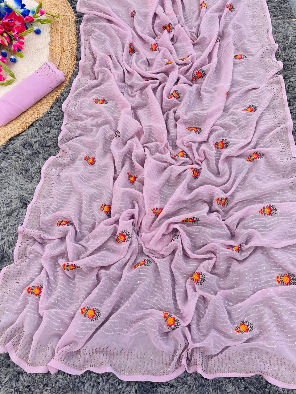 pr ds 643 faux georgette amazing thread work saree for womens 