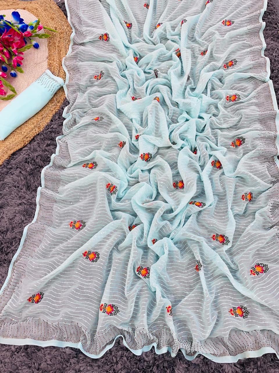 pr ds 643 faux georgette amazing thread work saree for womens 