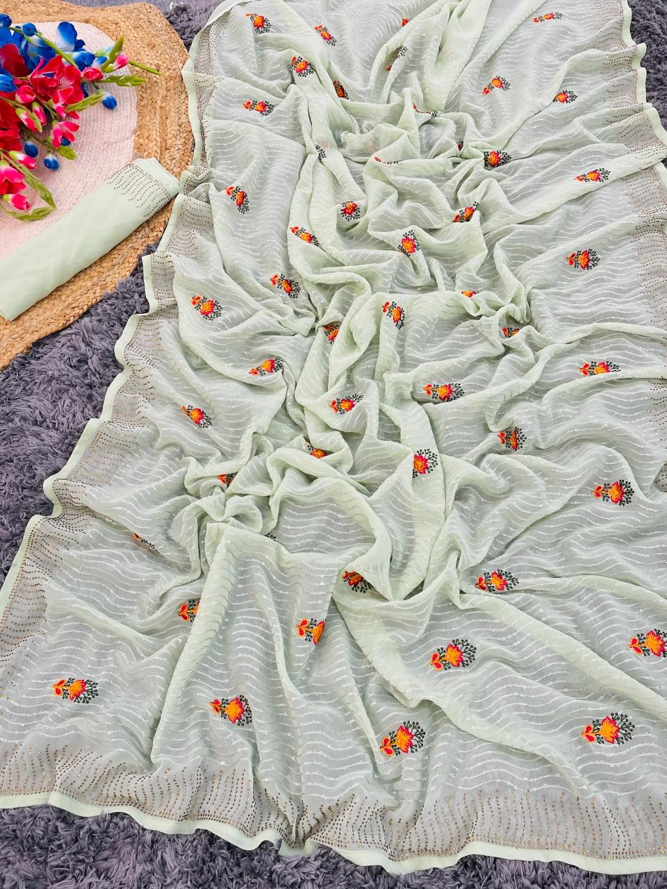 pr ds 643 faux georgette amazing thread work saree for womens 