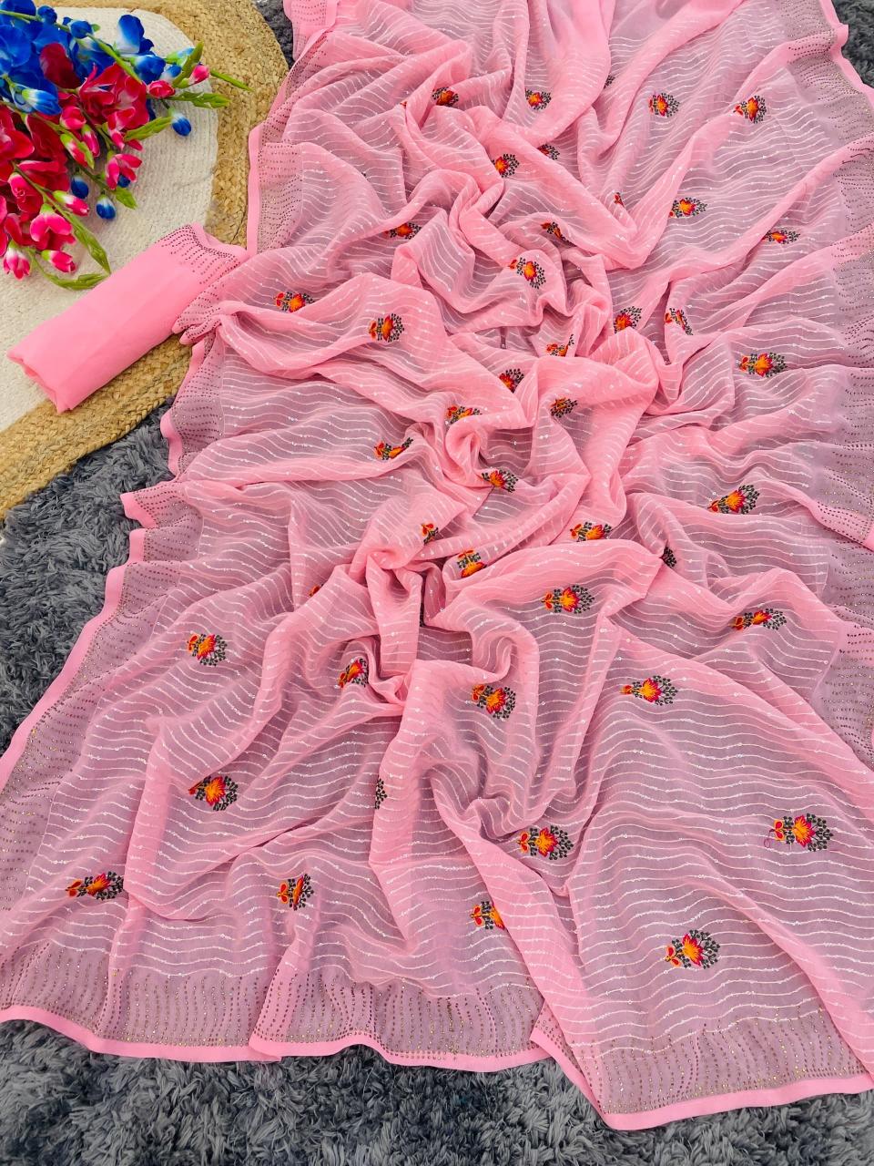 pr ds 643 faux georgette amazing thread work saree for womens 