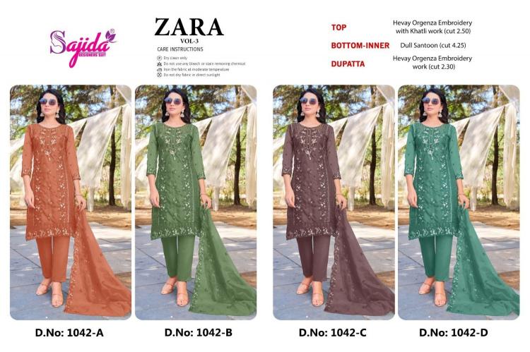 zara vol 3 by sajida designer readymade organza designer big size pakistani suit