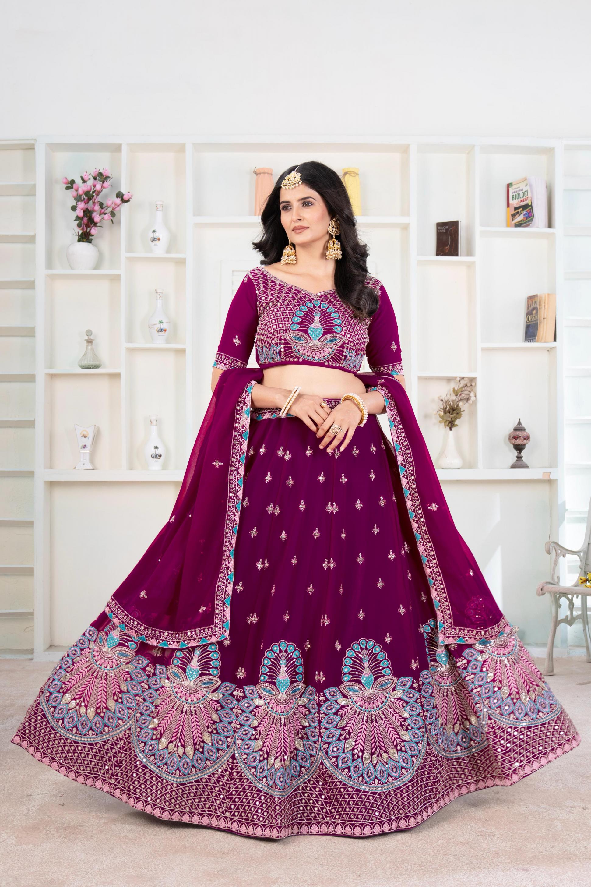 5105 shop trendy faux georgette engagement lehenga for bride