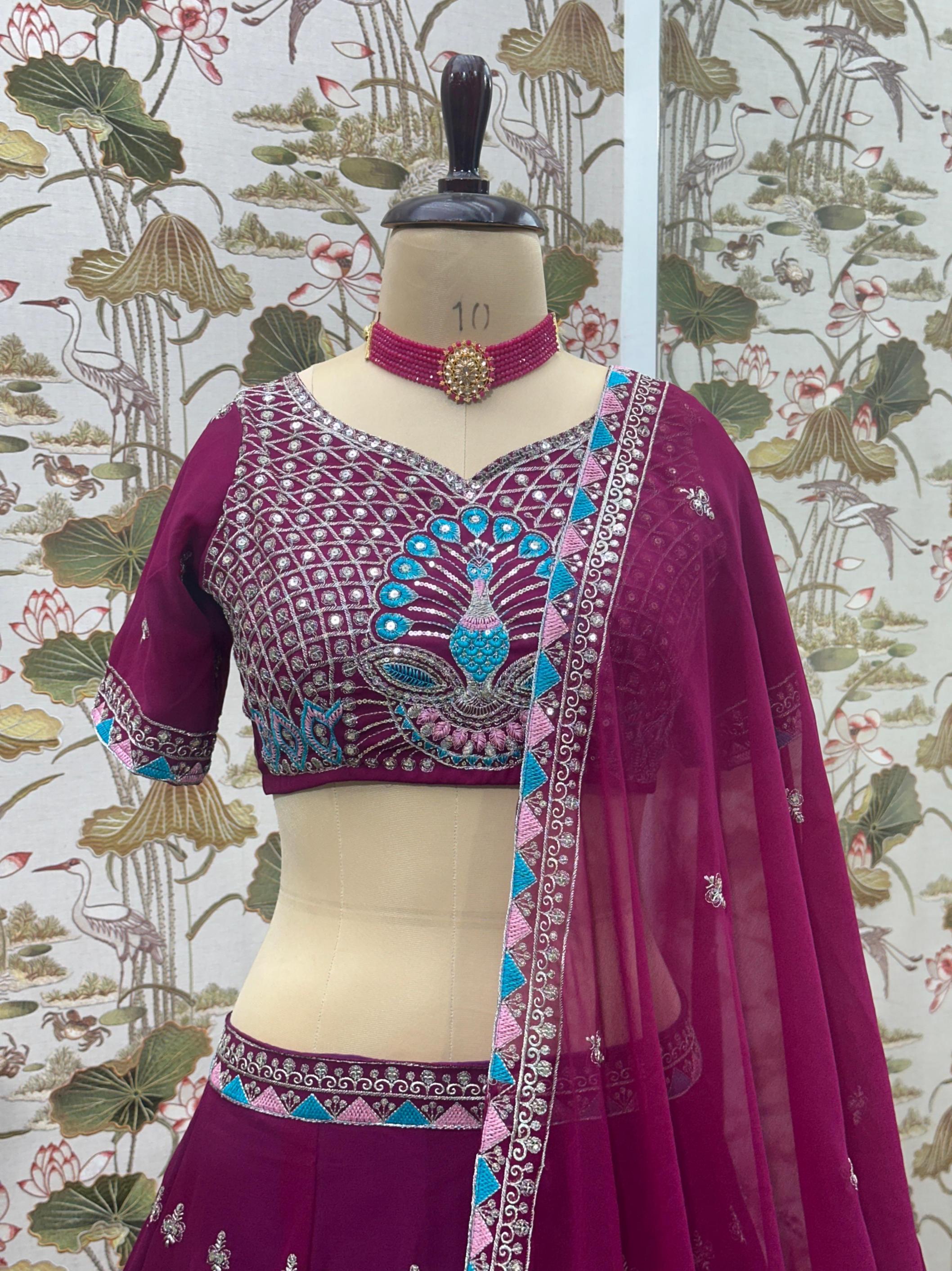 5105 shop trendy faux georgette engagement lehenga for bride