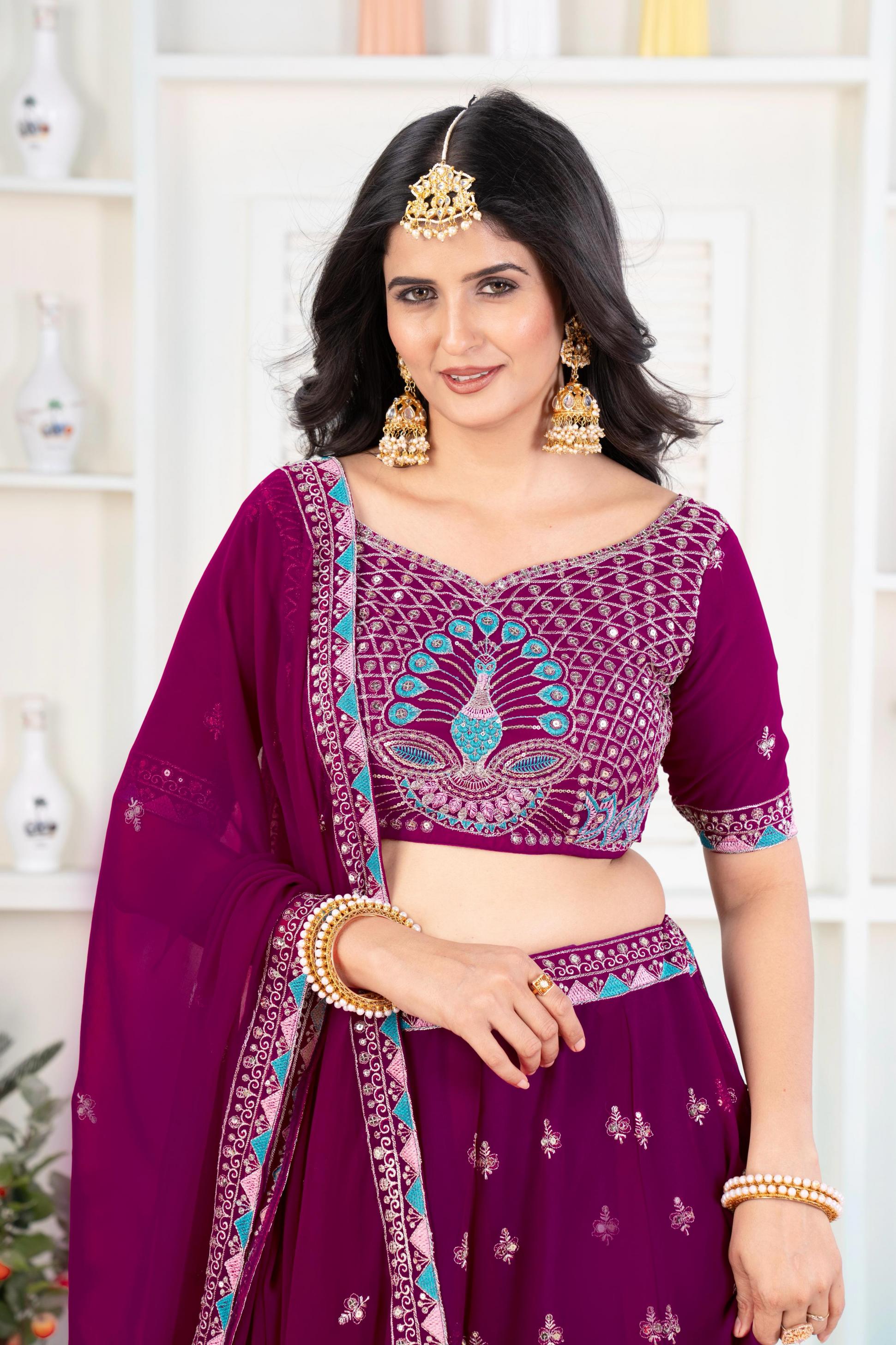 5105 shop trendy faux georgette engagement lehenga for bride