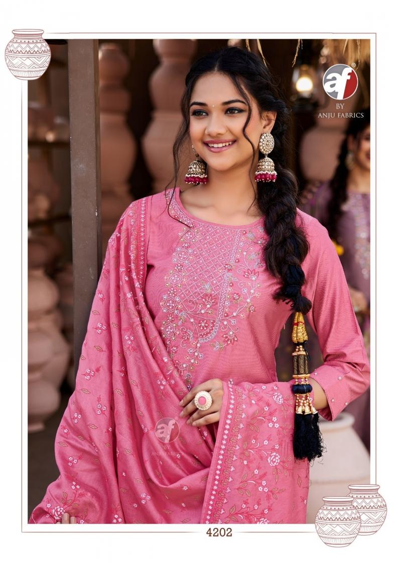 anju fab once more vol 5 viscose nylon exclusive full stitch big size 3pcs dress