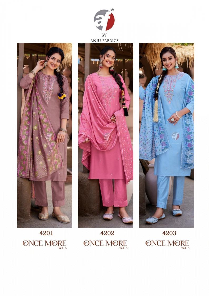 anju fab once more vol 5 viscose nylon exclusive full stitch big size 3pcs dress