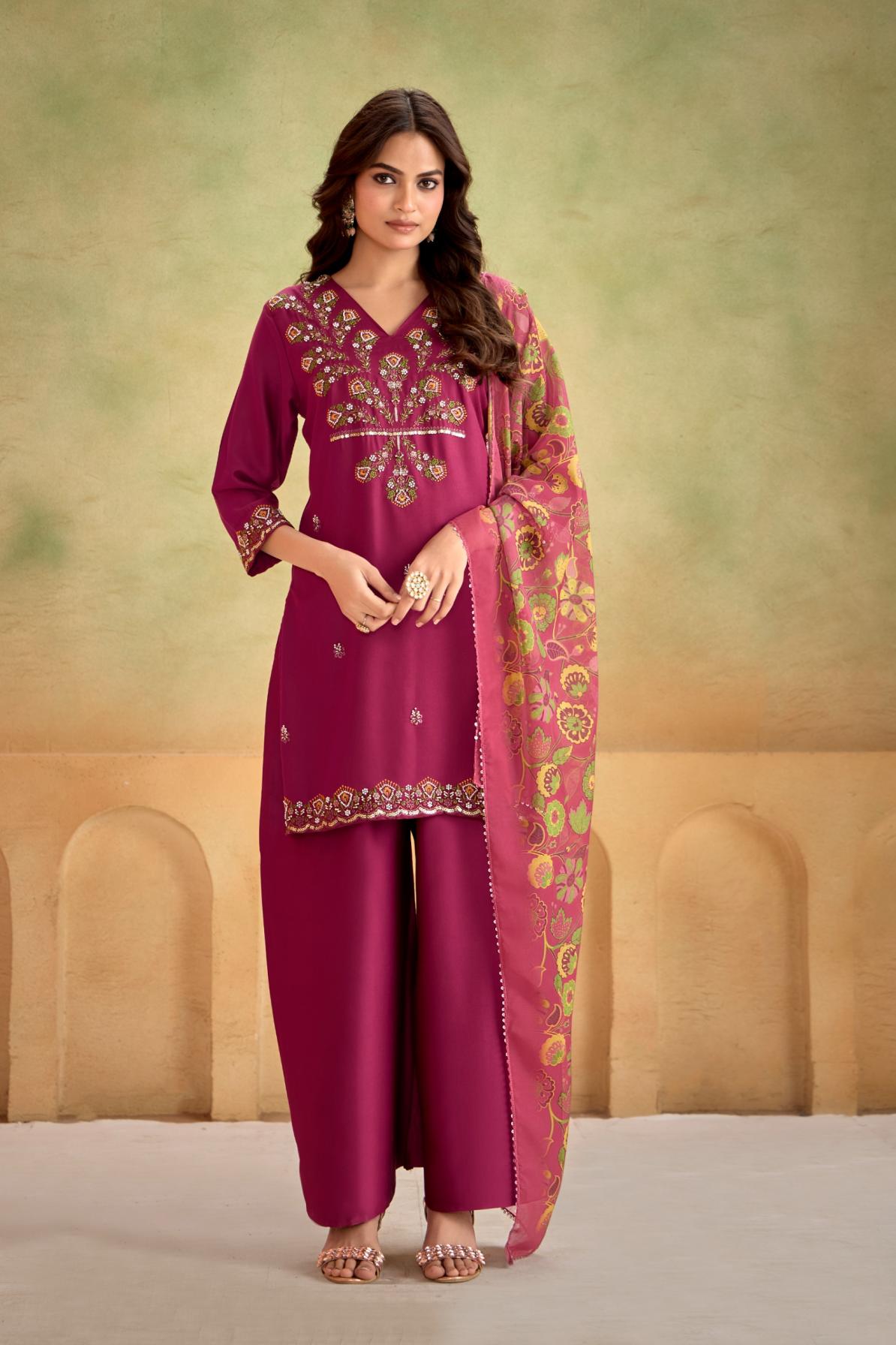 artridhs gaji silks readymade handwork shop trendy combo plazzo suits 