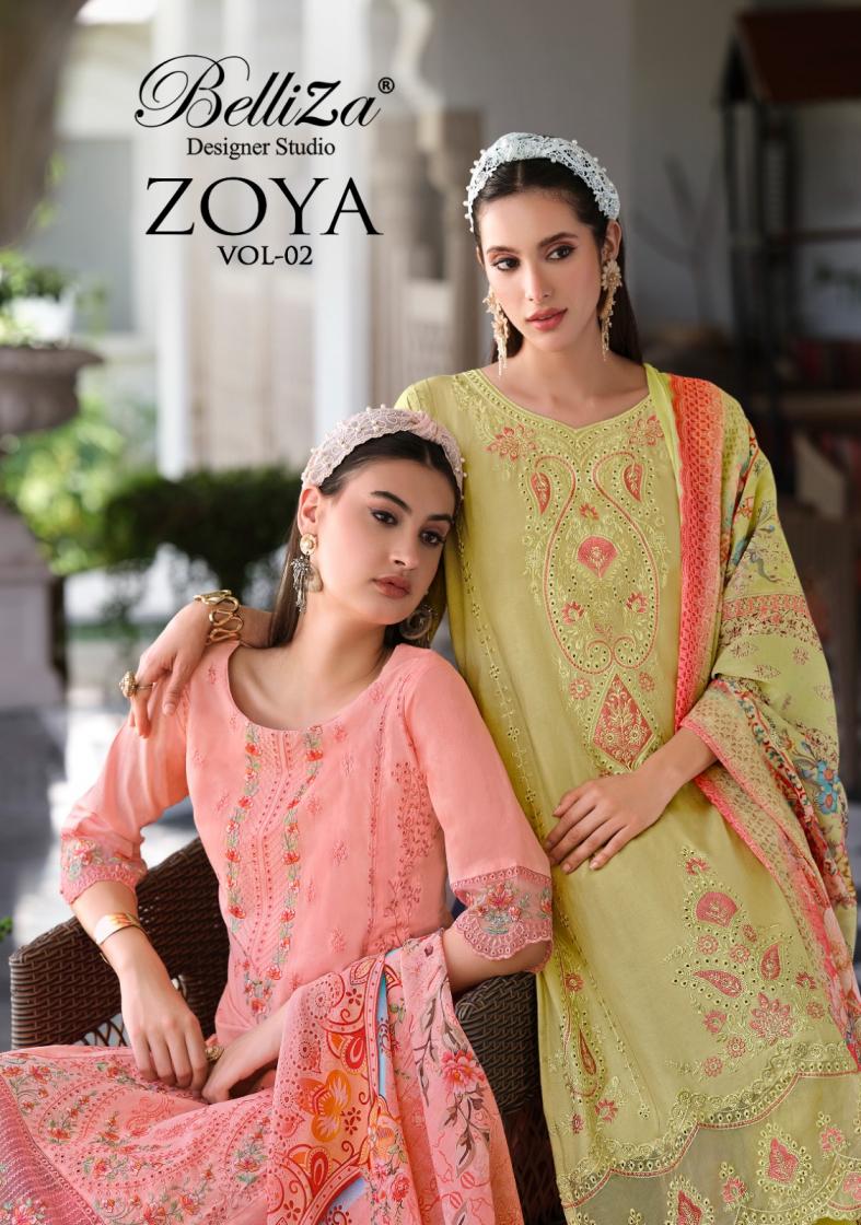 belliza designer studio present zoya vol 2 cotton daman work designer big size readymade suit