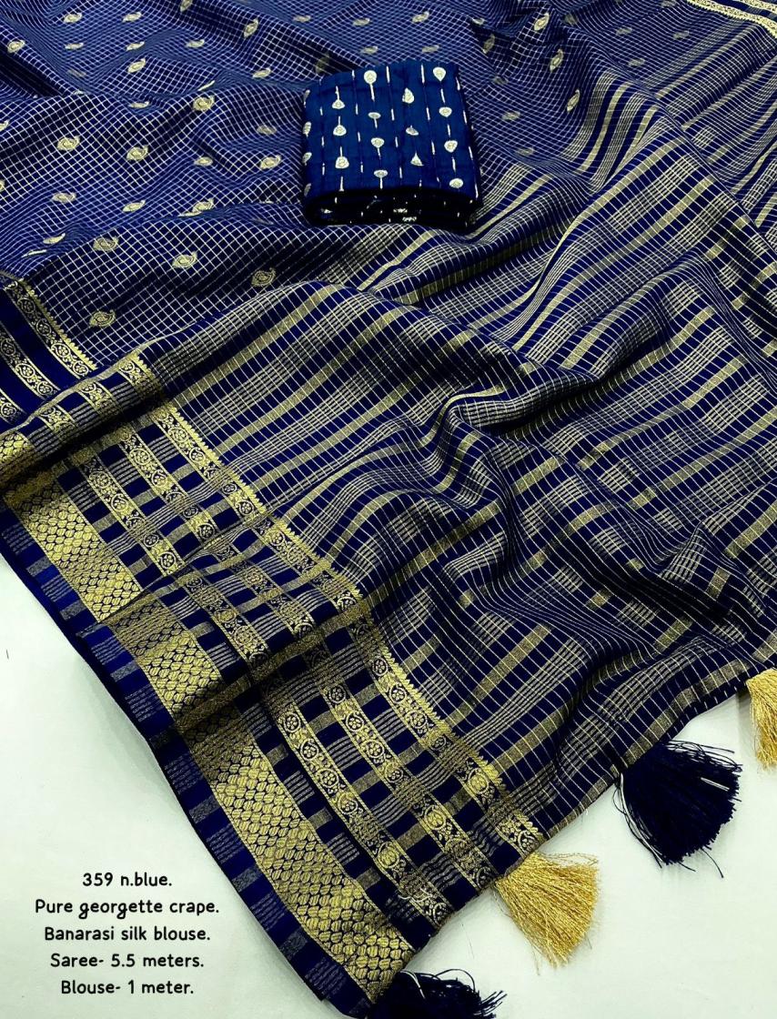 kc 359 crape georgette zari woven chex shop trendy saree online 