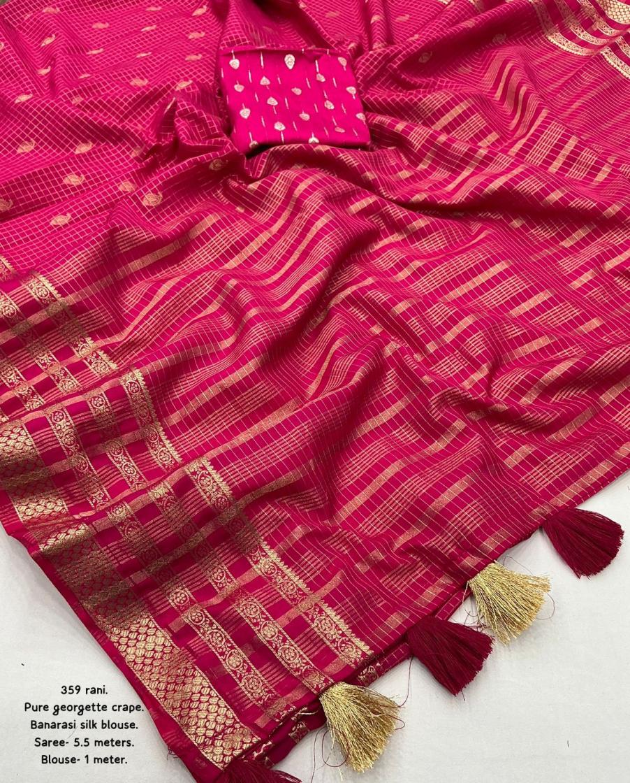 kc 359 crape georgette zari woven chex shop trendy saree online 