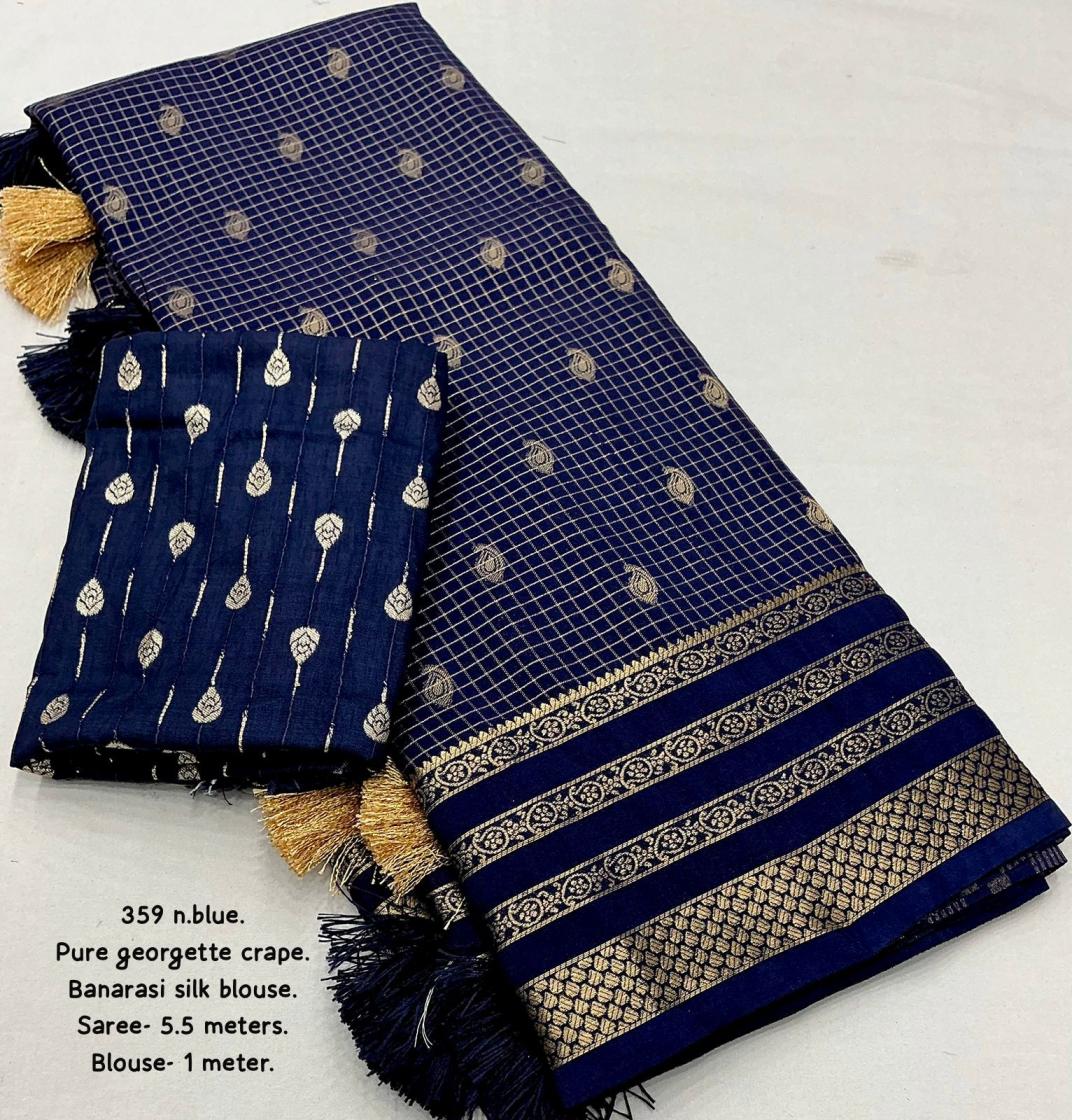 kc 359 crape georgette zari woven chex shop trendy saree online 