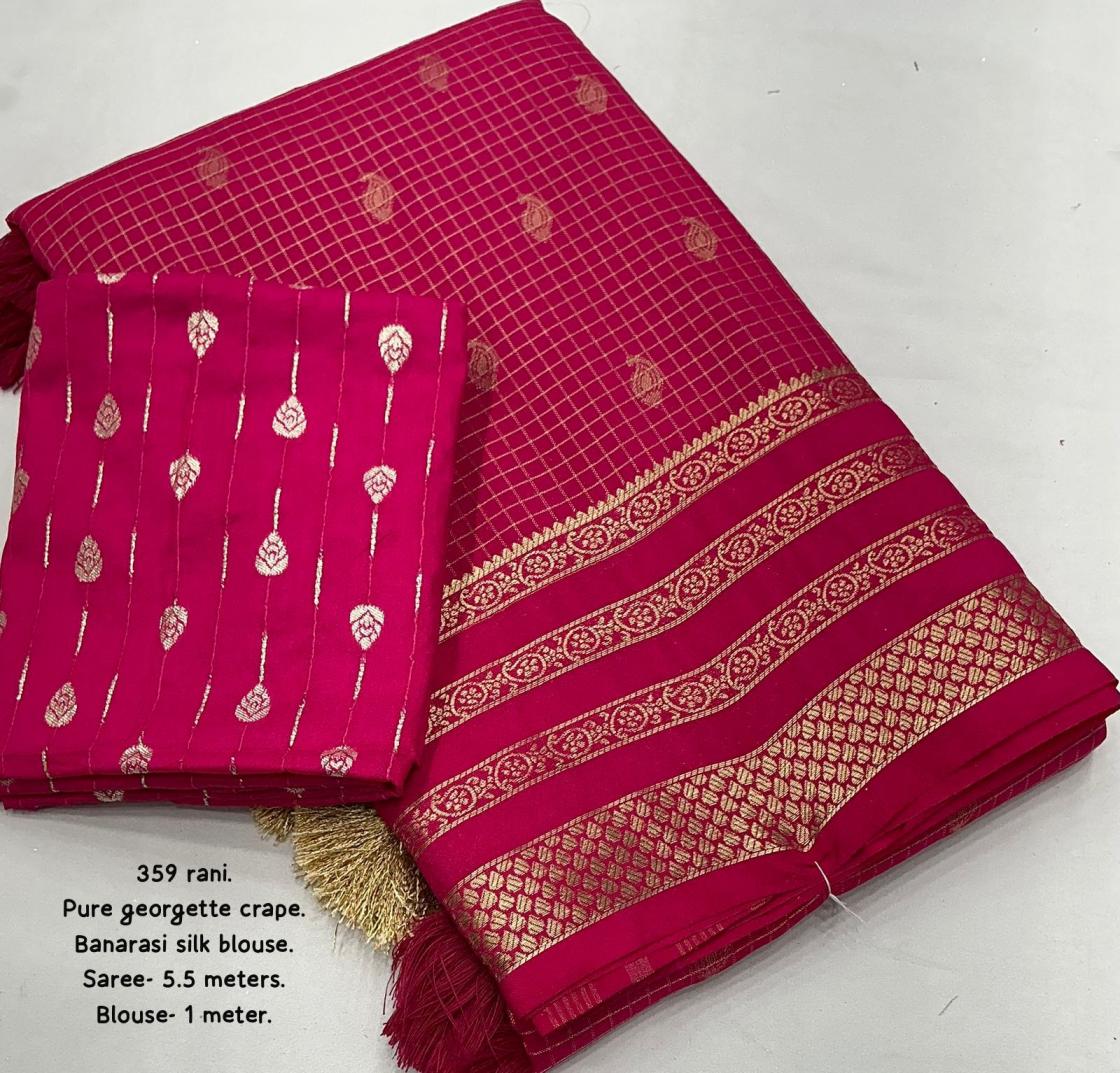 kc 359 crape georgette zari woven chex shop trendy saree online 