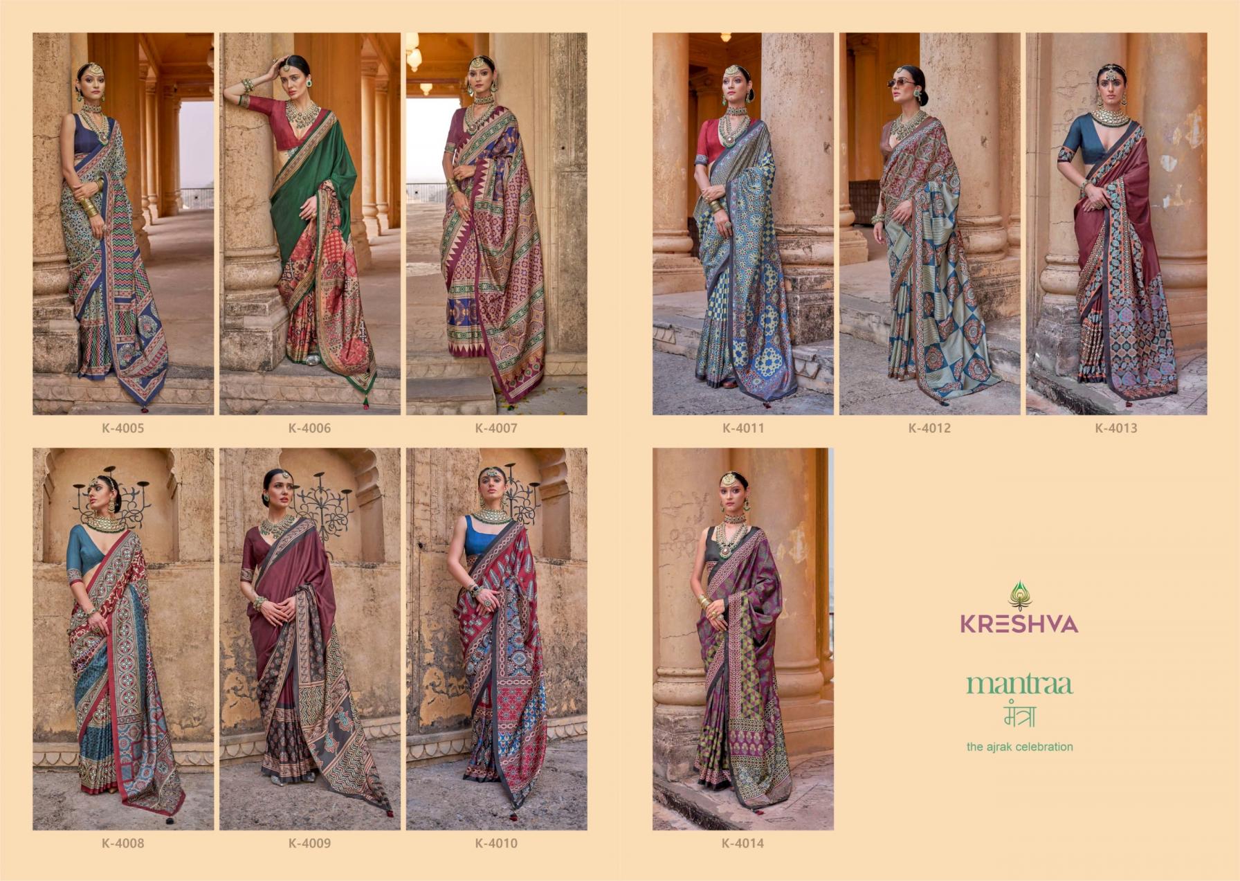 kreshva mantra 4005-4014 silk shop glamorous styles sarees 