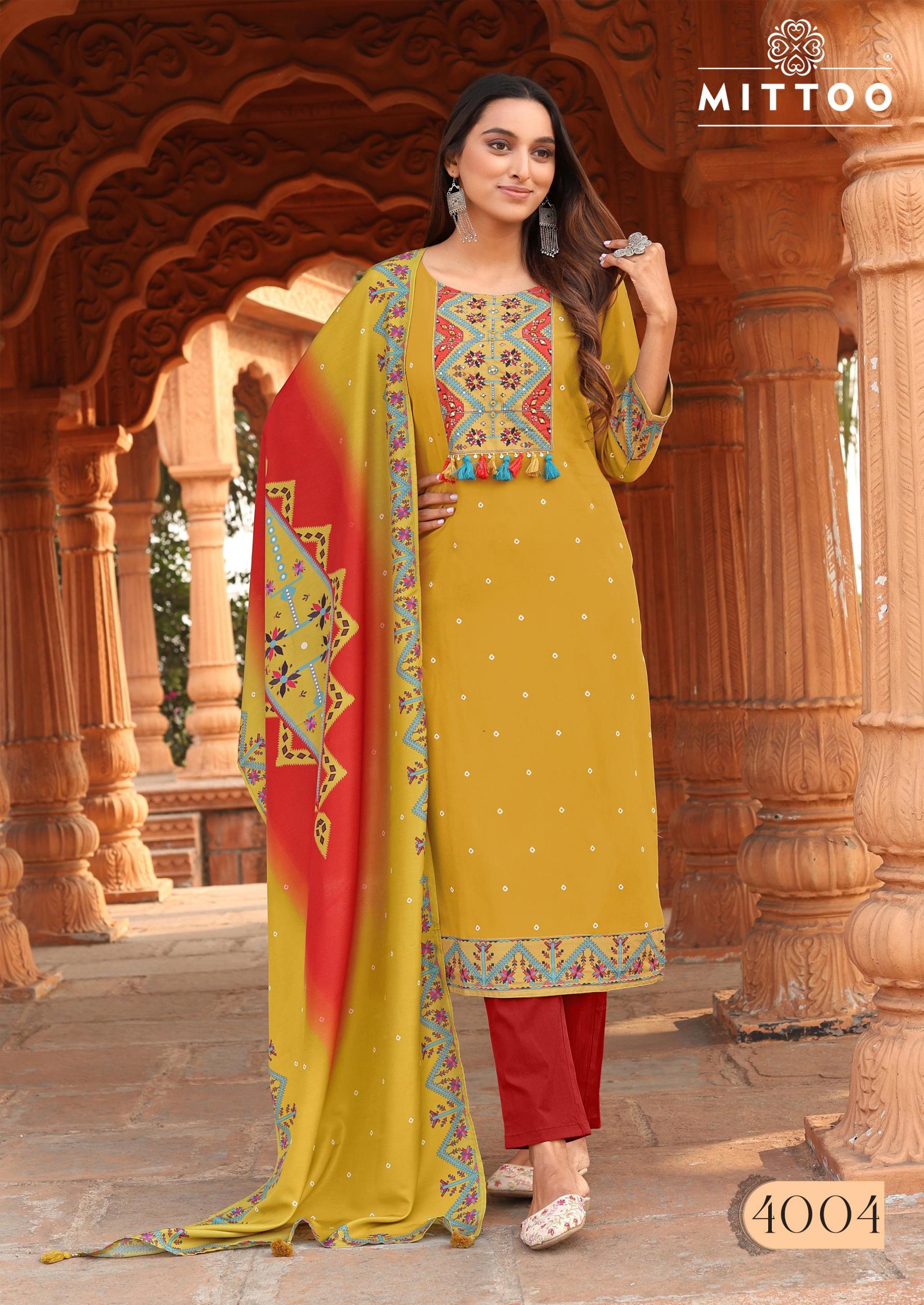 mittoo launch heavy rayon colordrop indian suits 