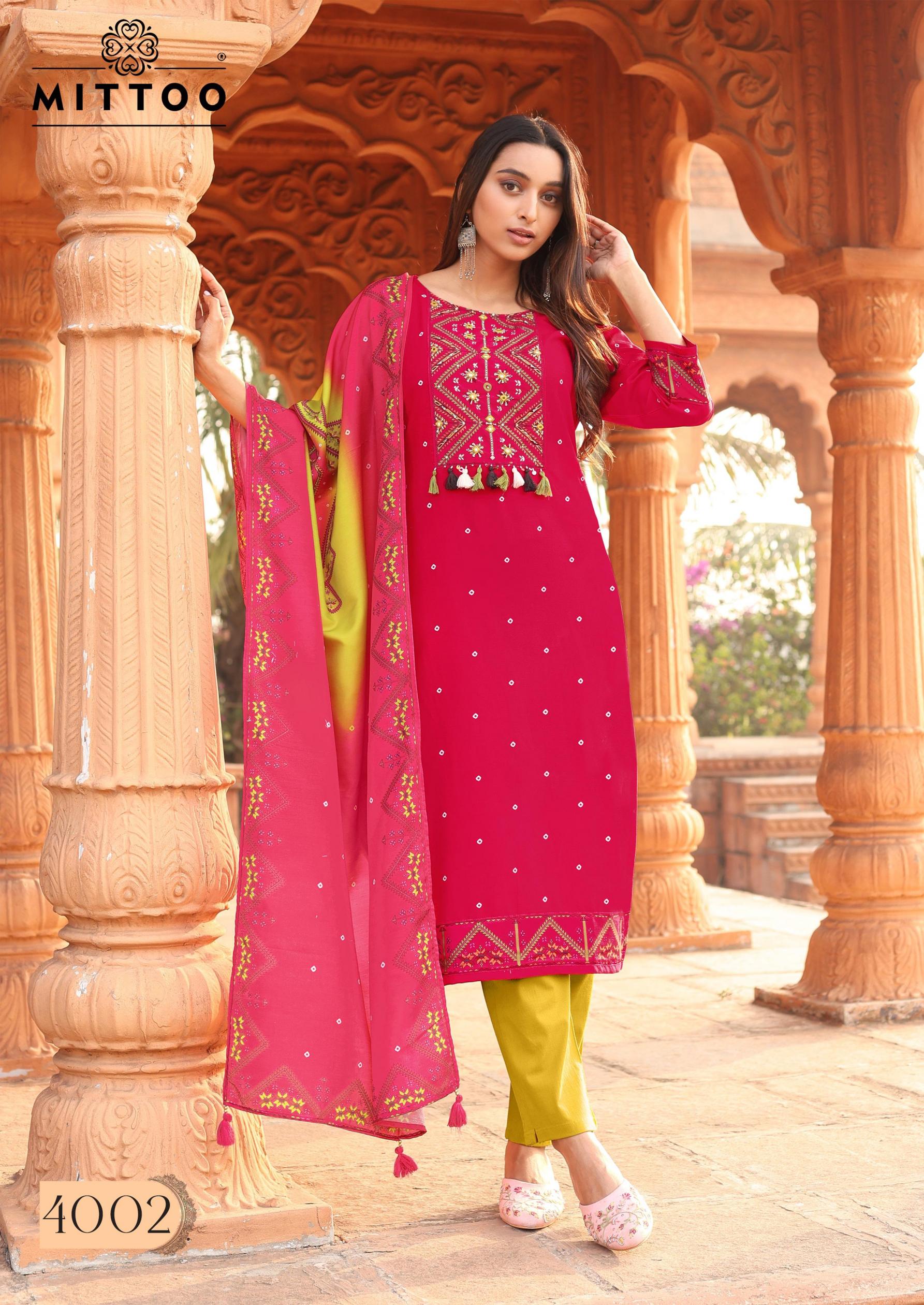 mittoo launch heavy rayon colordrop indian suits 