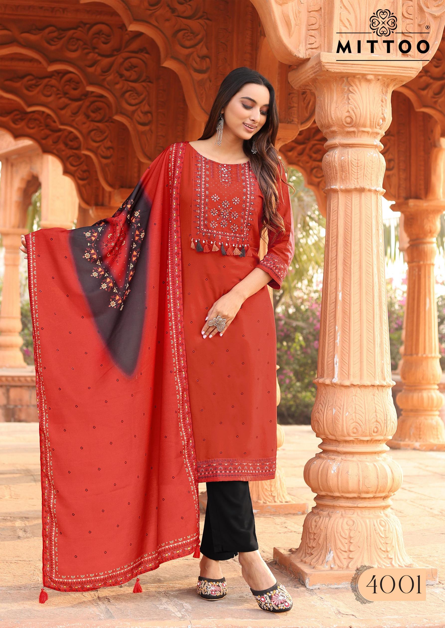 mittoo launch heavy rayon colordrop indian suits 