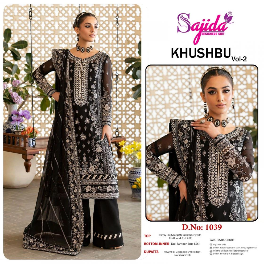 sajida designer khushbu vol 2 1039 georgette fullstitch big size pakistani dress