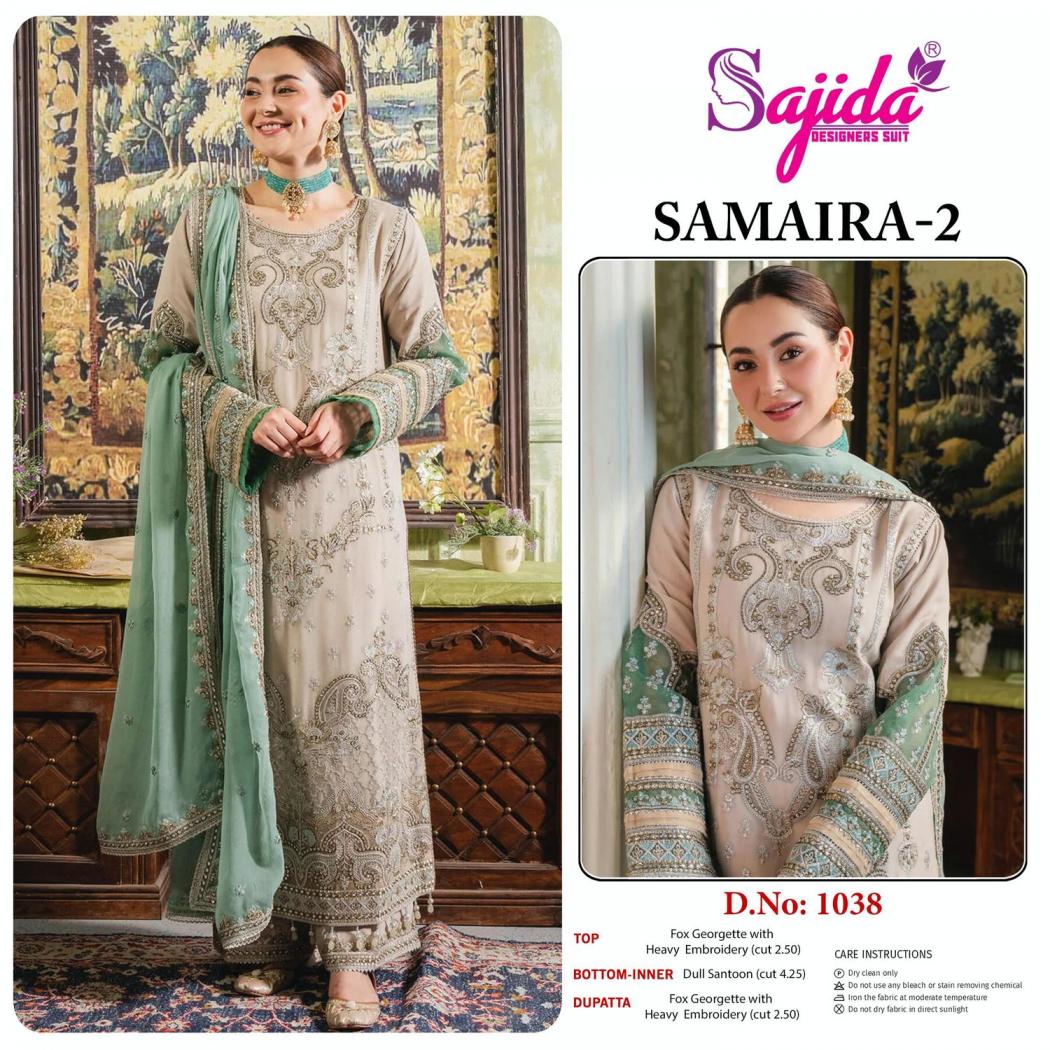 sajida designer samaira vol 2 traditional georgette full stitch pakistani plus size dress