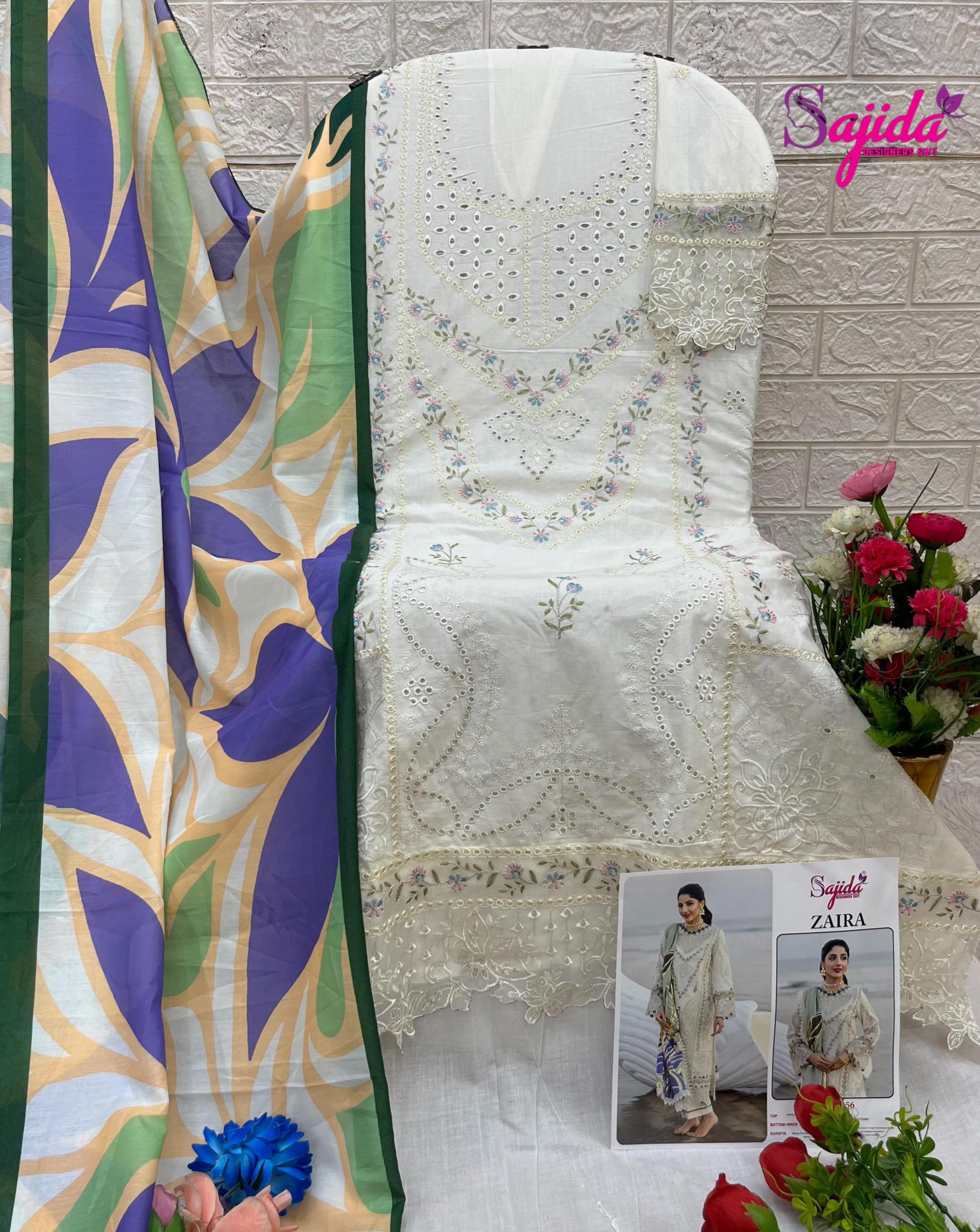 sajida designer zaira by cotton fully stitch pakistani plus size suit for womens 