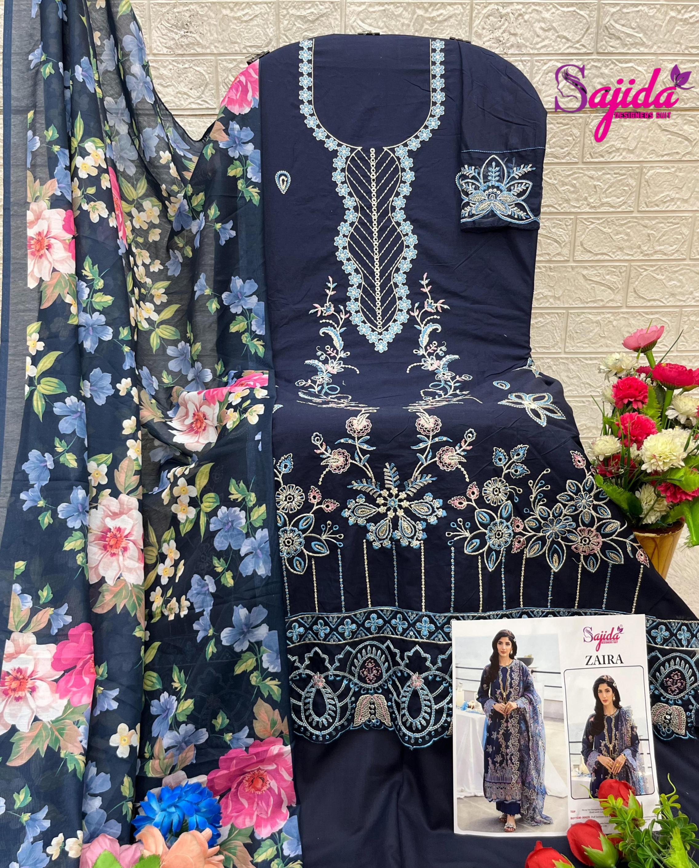 sajida designer zaira by cotton fully stitch pakistani plus size suit for womens 