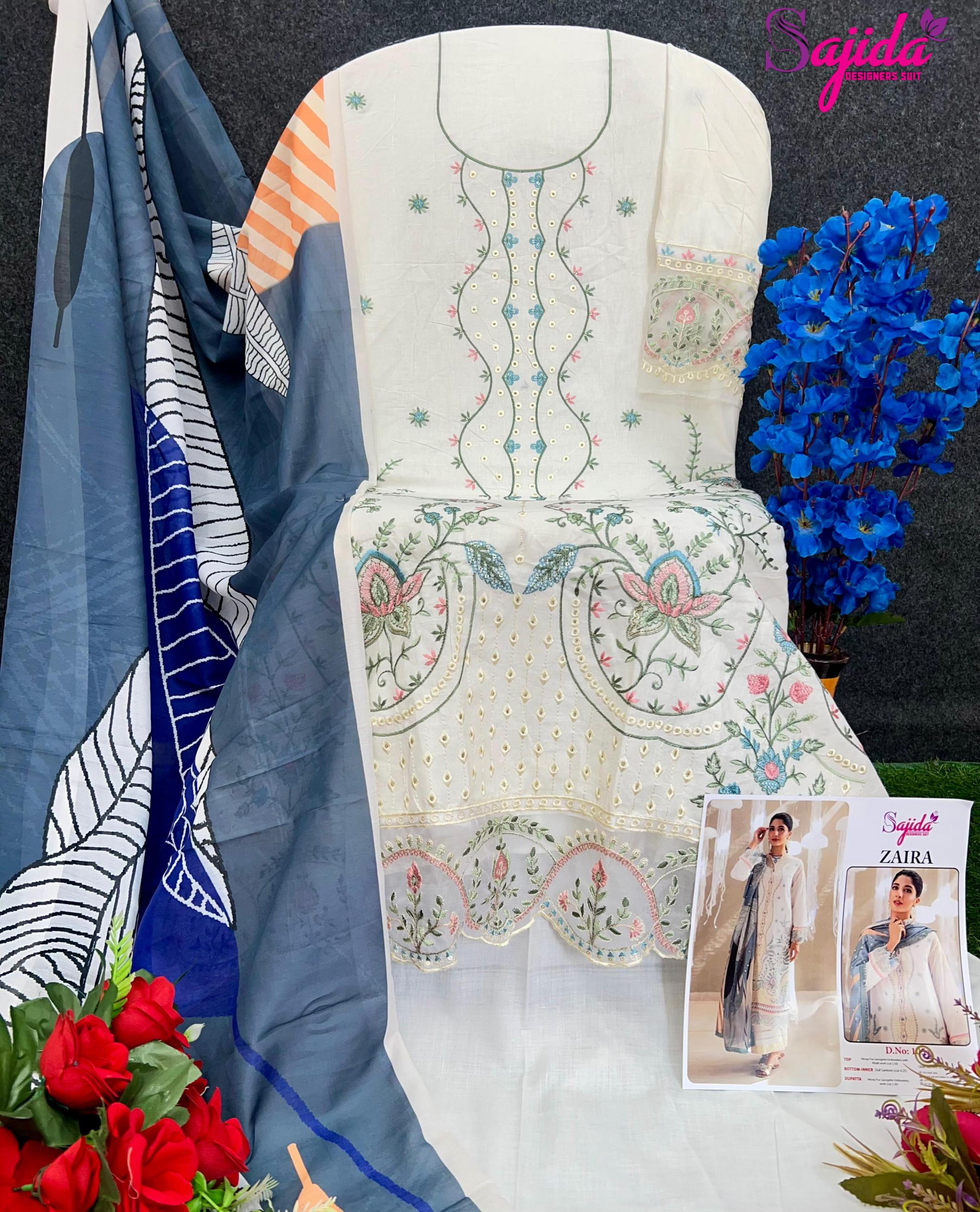 sajida designer zaira by cotton fully stitch pakistani plus size suit for womens 