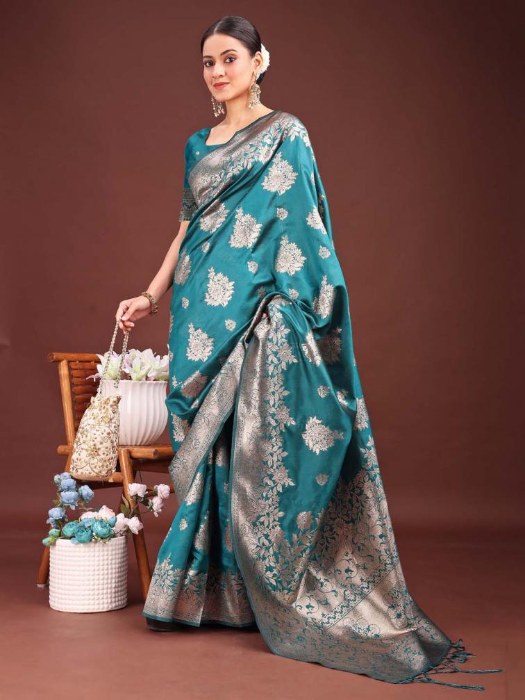 SILKEN HERITAGE by astita fancy designer Banarasi silk fabric saree wholesale with fancy latkan 
