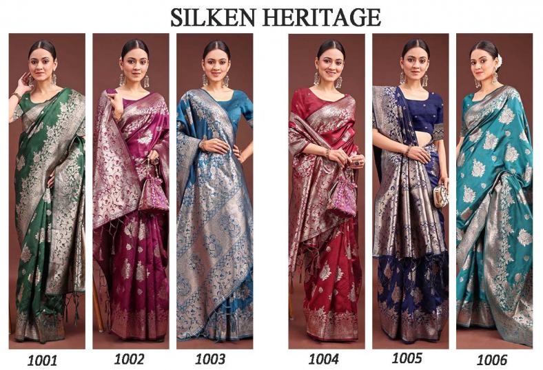 SILKEN HERITAGE by astita fancy designer Banarasi silk fabric saree wholesale with fancy latkan 