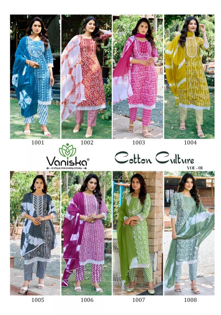 vaniska colourpix cotton culture vol 1 fully stitch cotton casual big size suit for womens 