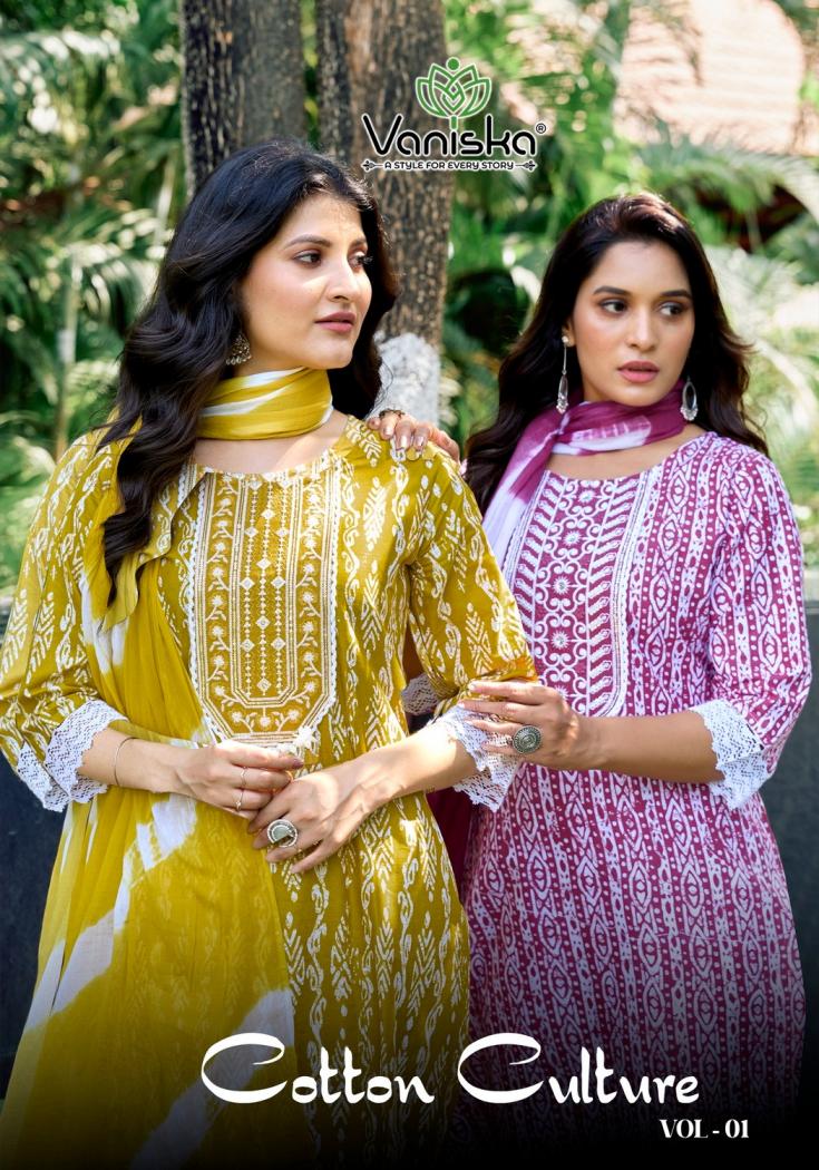 vaniska colourpix cotton culture vol 1 fully stitch cotton casual big size suit for womens 