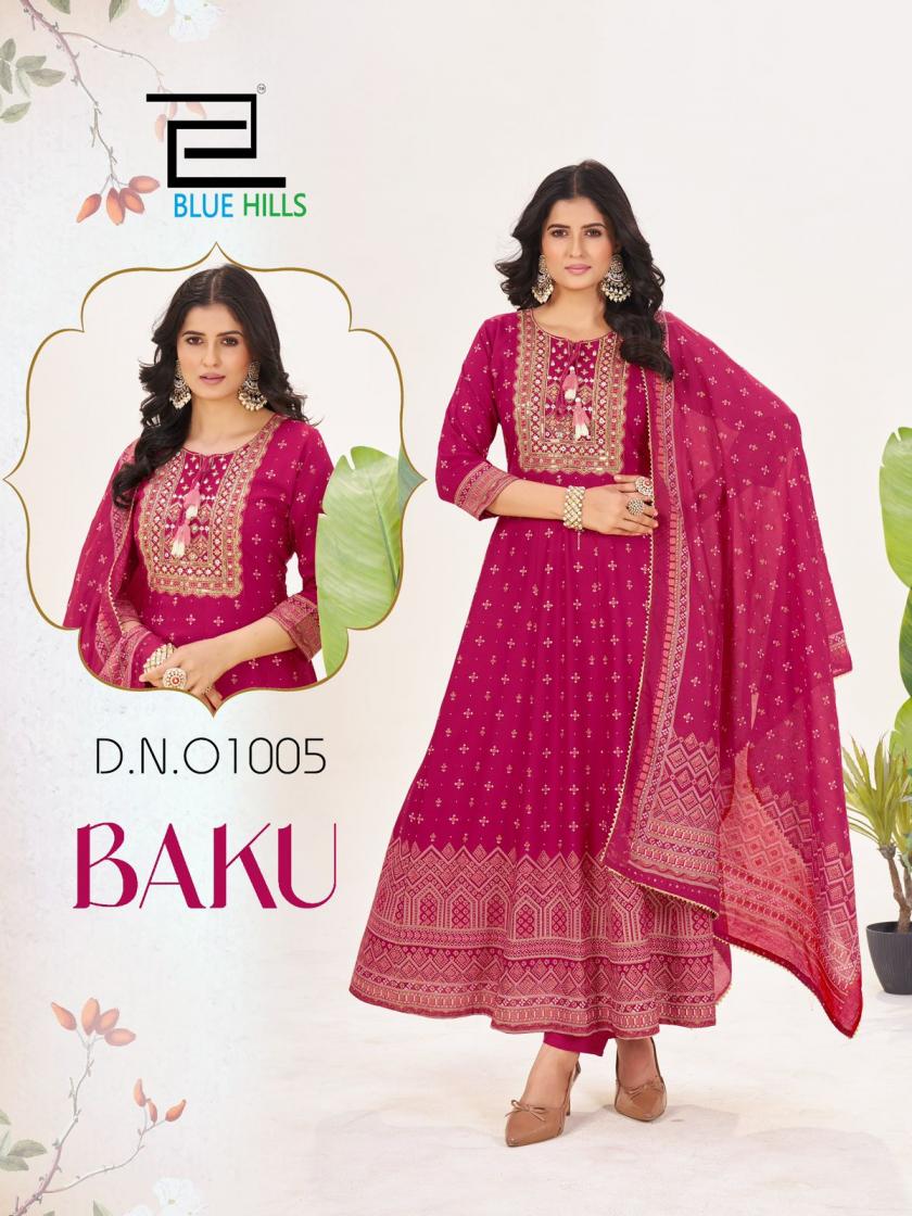 baku by blue hills rayon readymade sequence big size suit for womens 