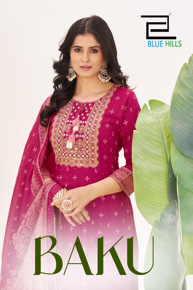 baku by blue hills rayon readymade sequence big size suit for womens 