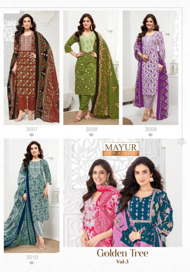 mayur creation golden tree vol 3 cotton print fully stitch big size suit for womens 