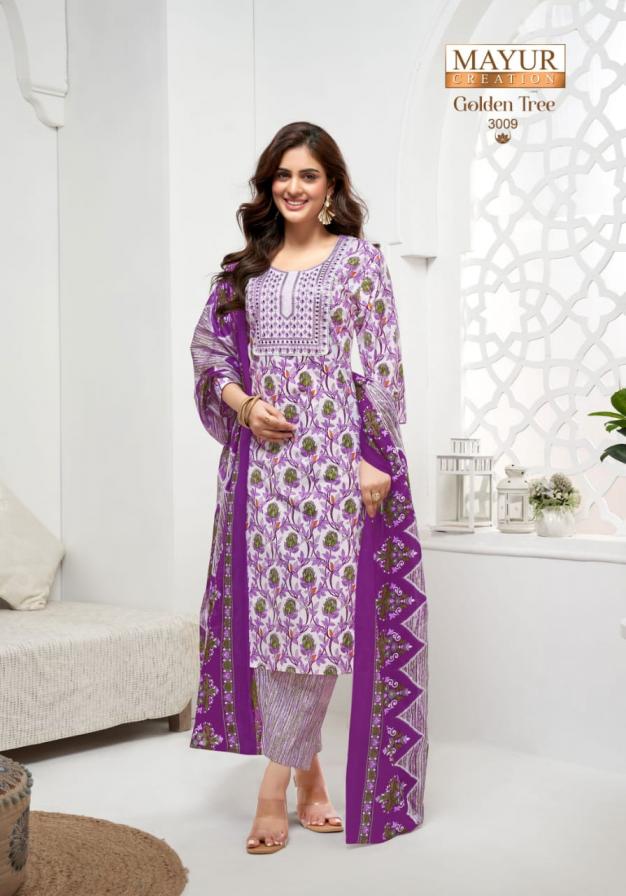 mayur creation golden tree vol 3 cotton print fully stitch big size suit for womens 