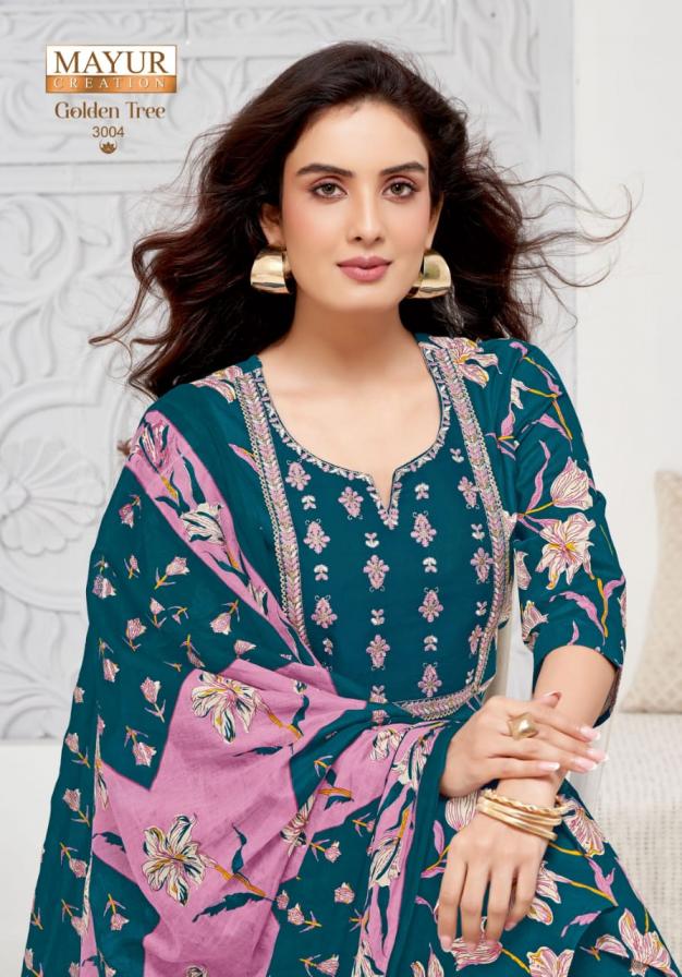 mayur creation golden tree vol 3 cotton print fully stitch big size suit for womens 