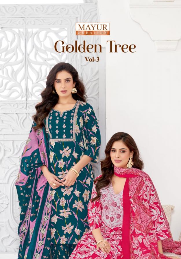 mayur creation golden tree vol 3 cotton print fully stitch big size suit for womens 