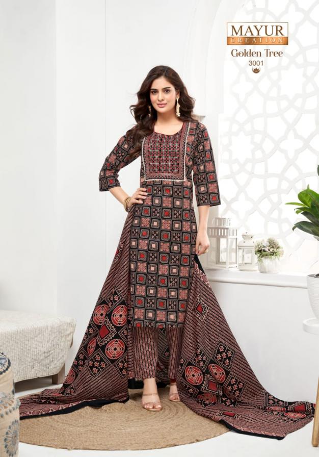 mayur creation golden tree vol 3 cotton print fully stitch big size suit for womens 
