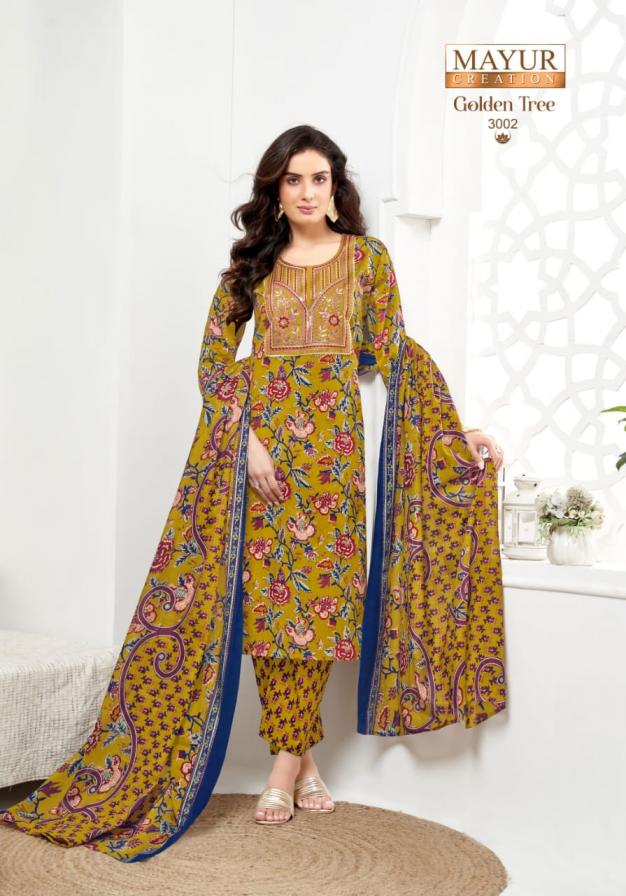 mayur creation golden tree vol 3 cotton print fully stitch big size suit for womens 