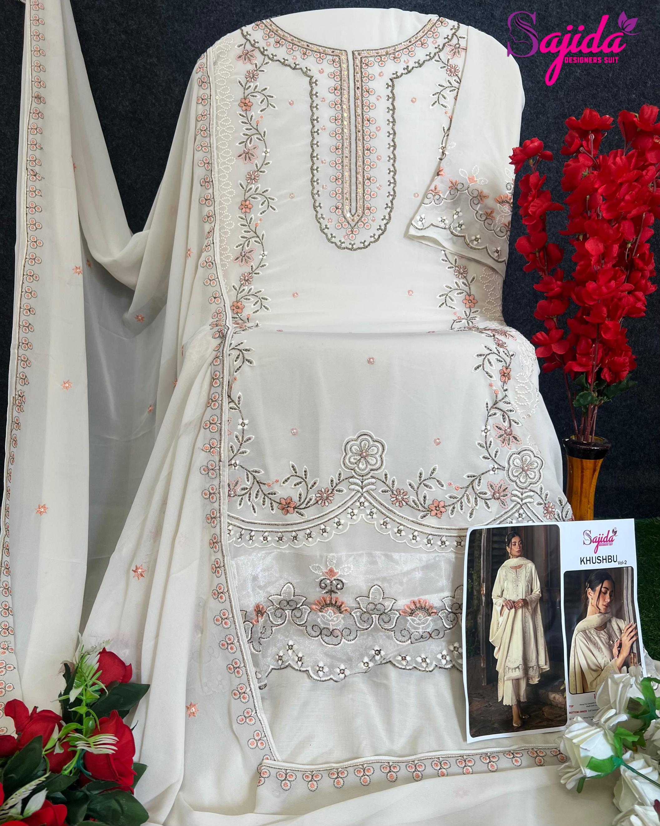 sajida designer khushbu vol 2 1040 georgette designer pakistani readymade big size suits 