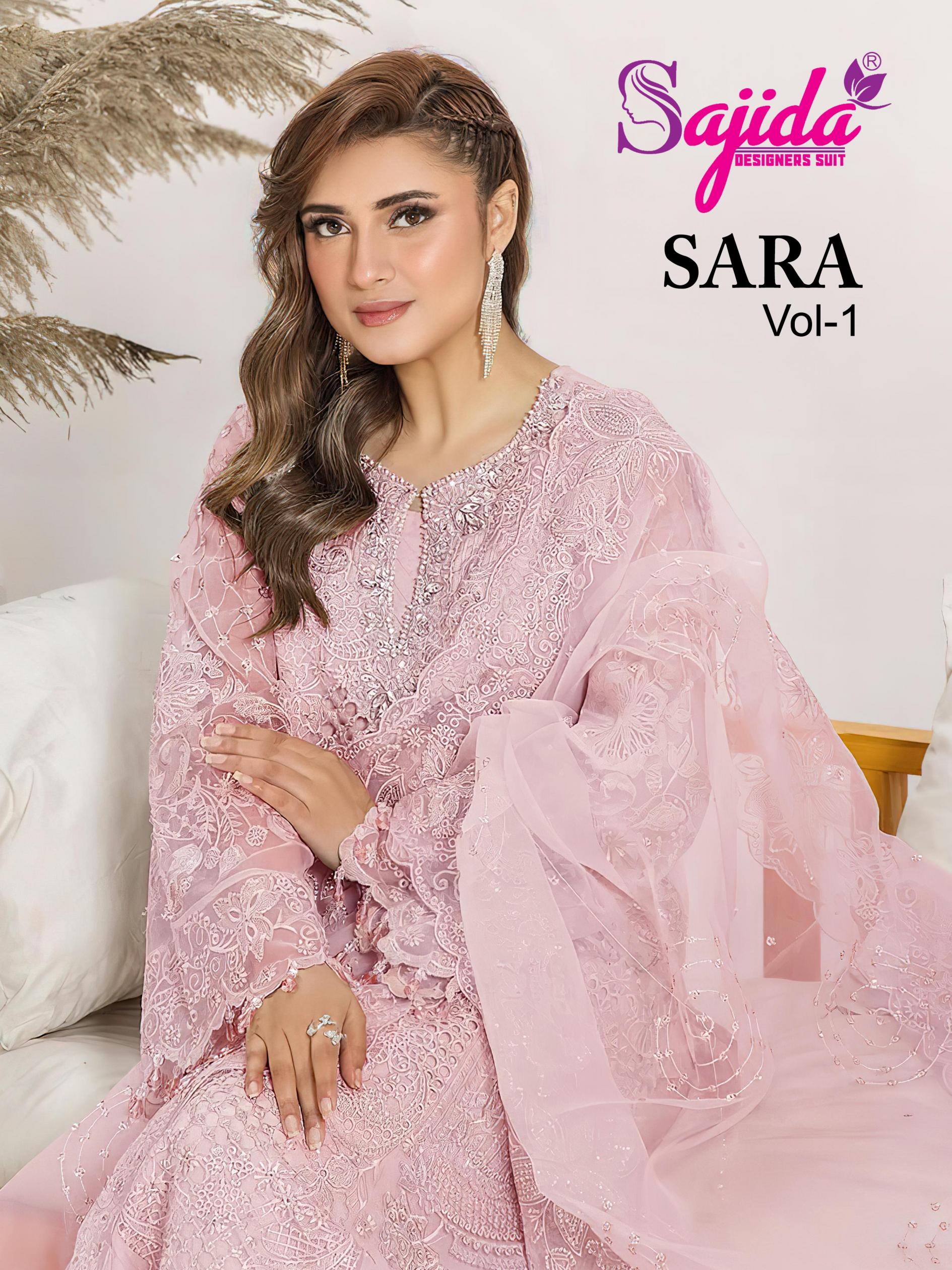 sara vol 1 by sajida designer 1047 readymade big size organza embroidered pakistani suits 