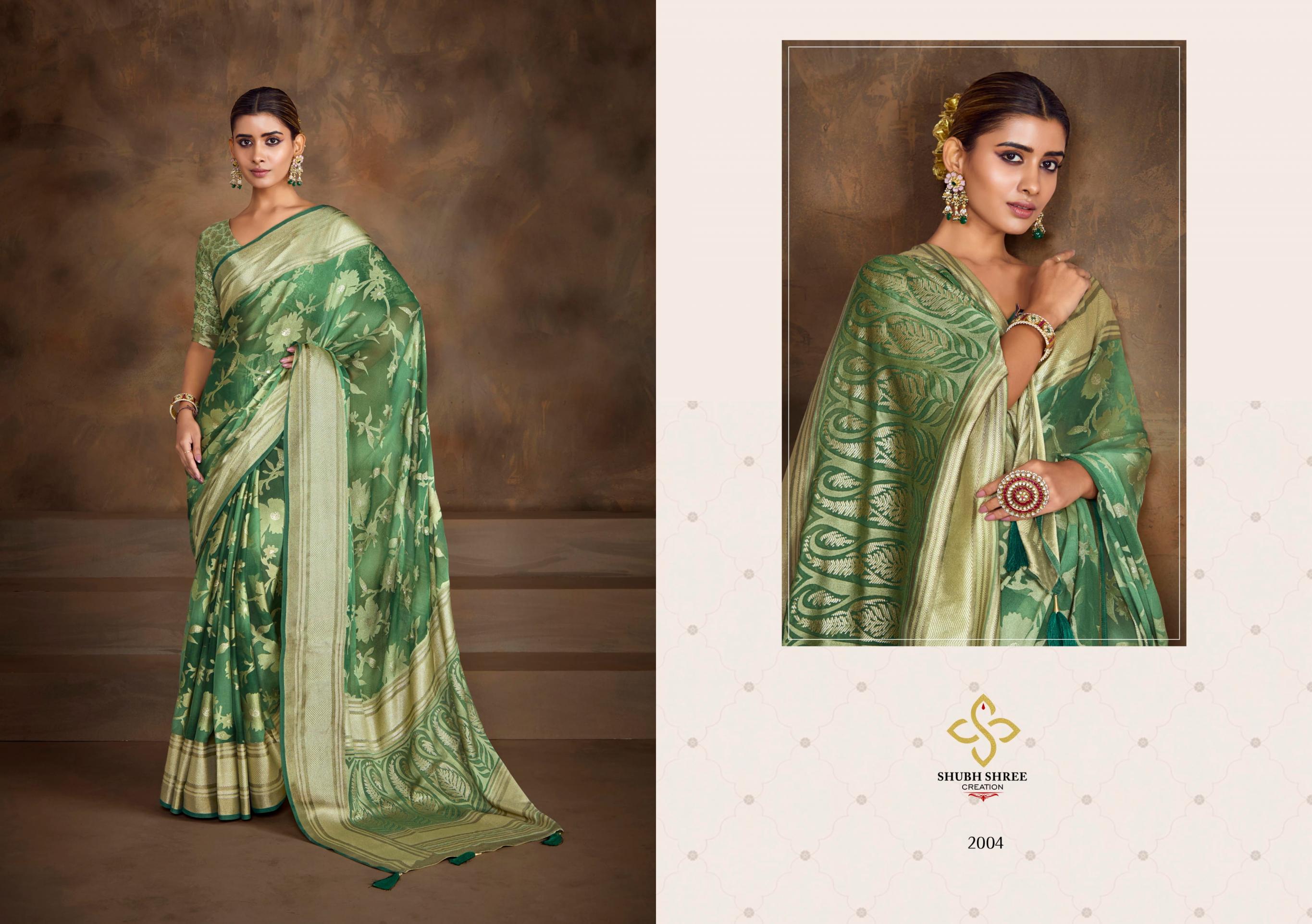 shagun vol 2 by shubh shree creation dull moss brasso shop trendy saree for womens  