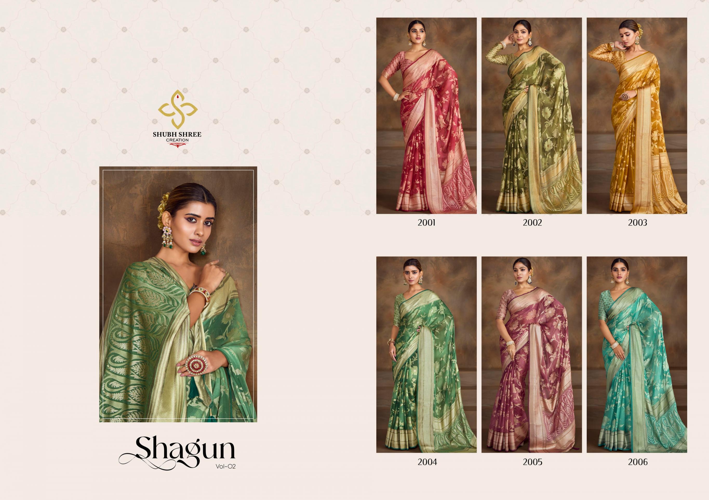 shagun vol 2 by shubh shree creation dull moss brasso shop trendy saree for womens  