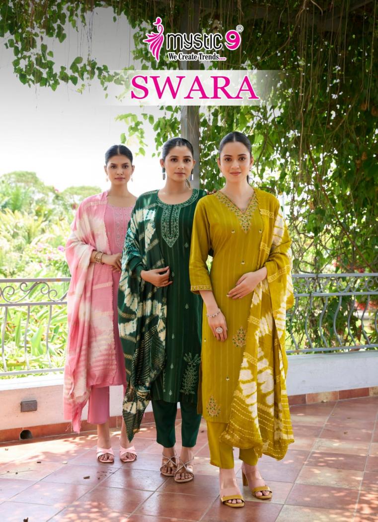 swara vol 3 by mystic9 rayon dobby readymade big size stylish suit for womens 