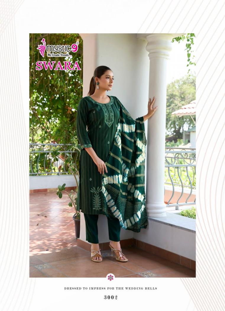 swara vol 3 by mystic9 rayon dobby readymade big size stylish suit for womens 