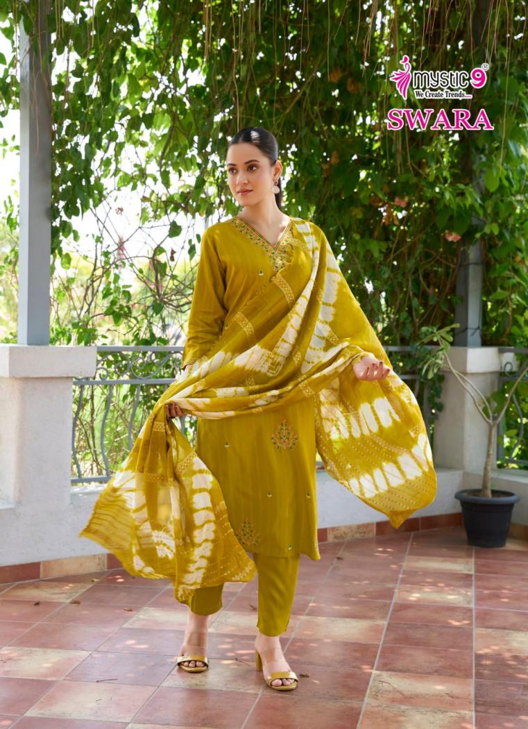 swara vol 3 by mystic9 rayon dobby readymade big size stylish suit for womens 