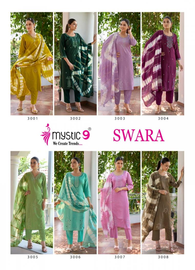swara vol 3 by mystic9 rayon dobby readymade big size stylish suit for womens 