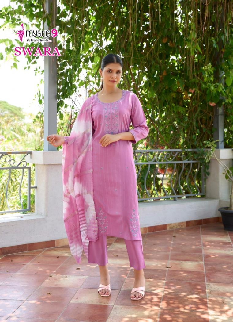 swara vol 3 by mystic9 rayon dobby readymade big size stylish suit for womens 