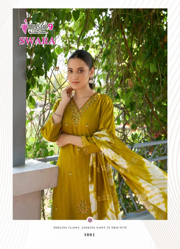 swara vol 3 by mystic9 rayon dobby readymade big size stylish suit for womens 