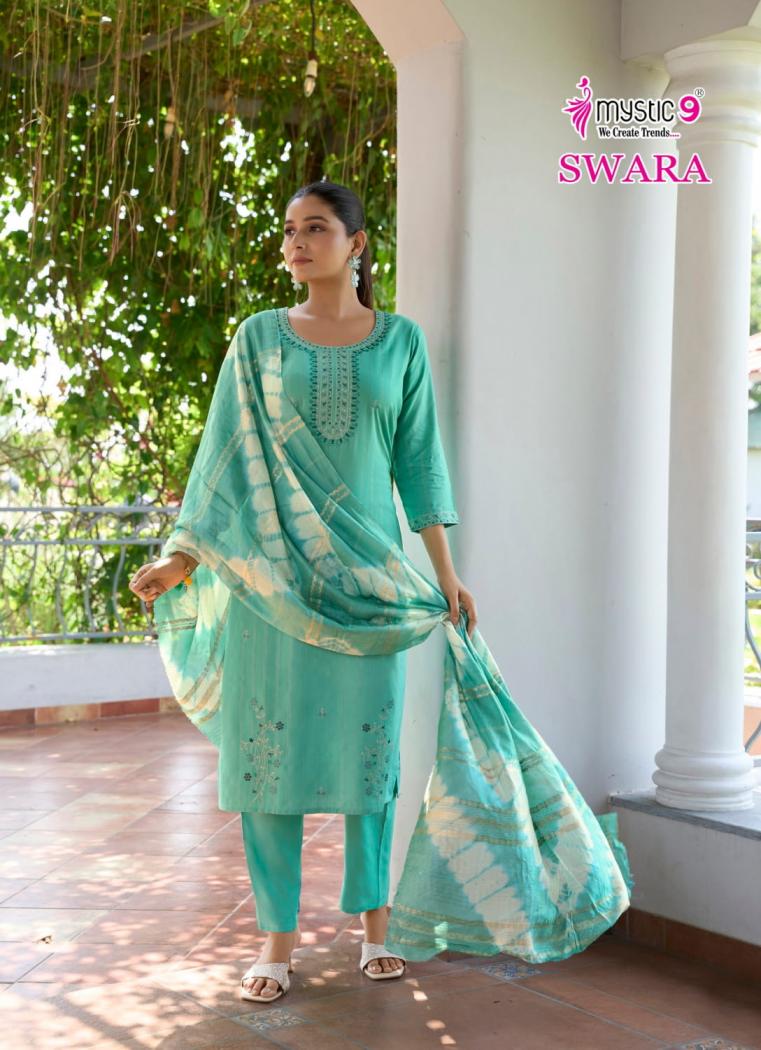 swara vol 3 by mystic9 rayon dobby readymade big size stylish suit for womens 